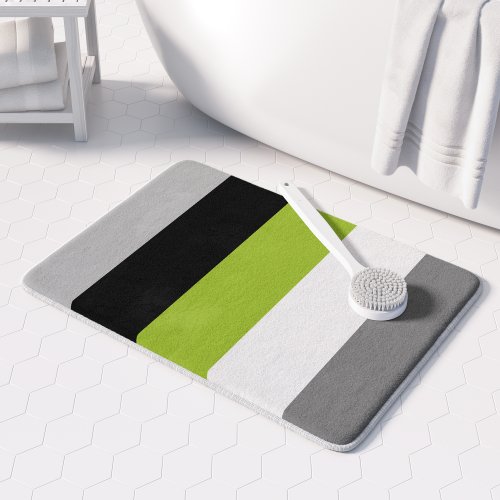 Modern Color Block Stripes Lime Green Gray Black Bath Mat
