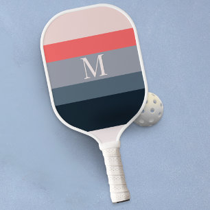 Modern Color Block Stripes Monogrammed Carbon Fiber Pickleball Paddle