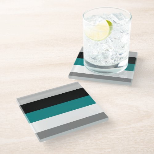 Modern Color Block Stripes Teal Gray Black White Glass Coaster