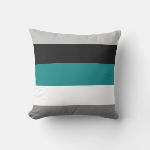 Modern Color Block Stripes Teal Gray Black White Outdoor Pillow