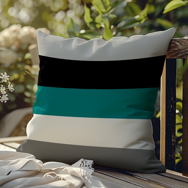 Modern Color Block Stripes Teal Gray Black White Outdoor Pillow (Creator Uploaded)