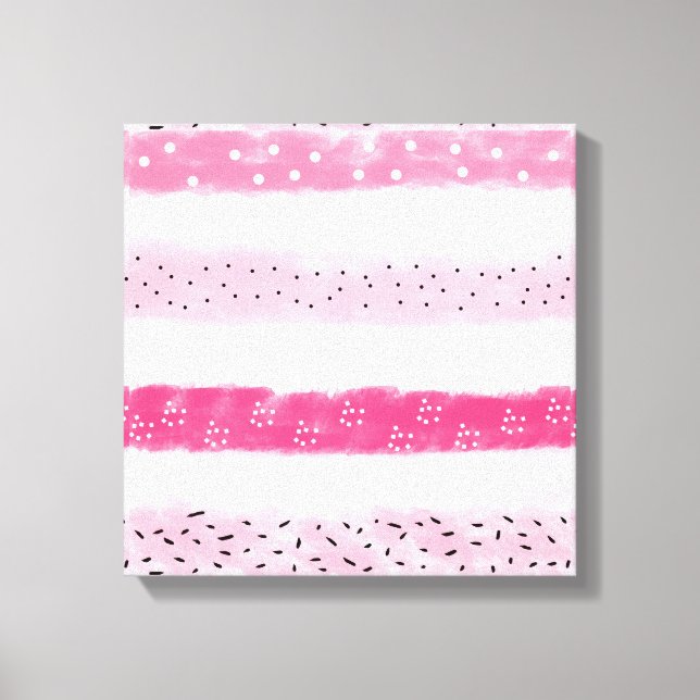 modern color block stripes white pink brushstrokes canvas print (Front)