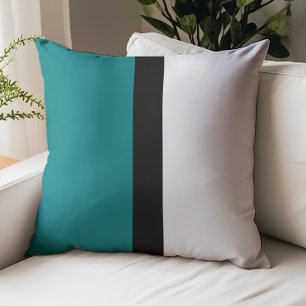 Modern Color Block Teal Black White Throw Pillow