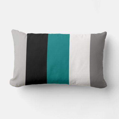 Modern Color Block Teal Gray Black White Lumbar Pillow