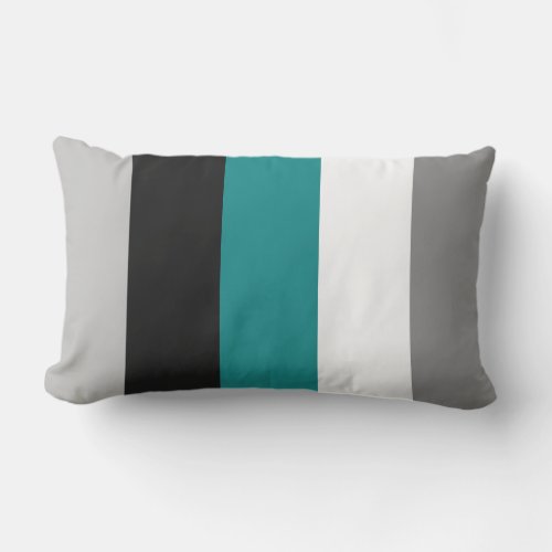 Modern Color Block Teal Gray Black White Outdoor Lumbar Pillow