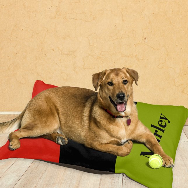 Modern Color Block Trendy Personalized Dog Pet Bed (A personalized dog bed with color block design in terracotta, black and olive green)
