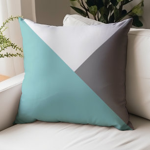 Modern Color Block Triangles Aqua Blue Gray Throw Pillow