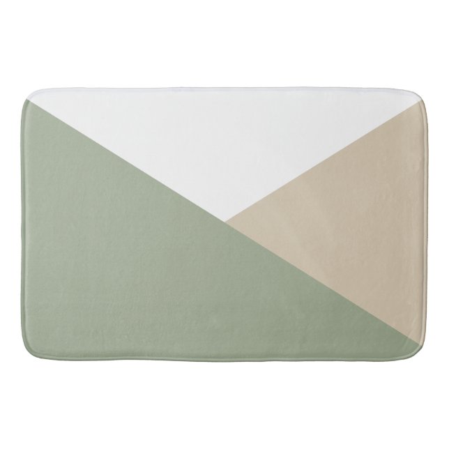 Modern Color Block Triangles Sage Green Beige Bath Mat (Front)