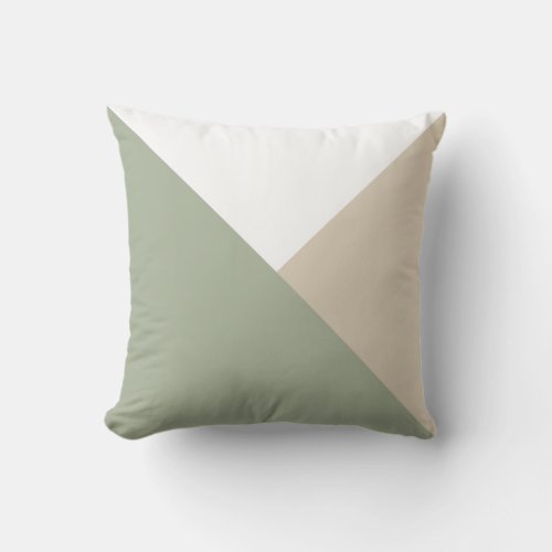 Modern Color Block Triangles Sage Green Beige Outdoor Pillow