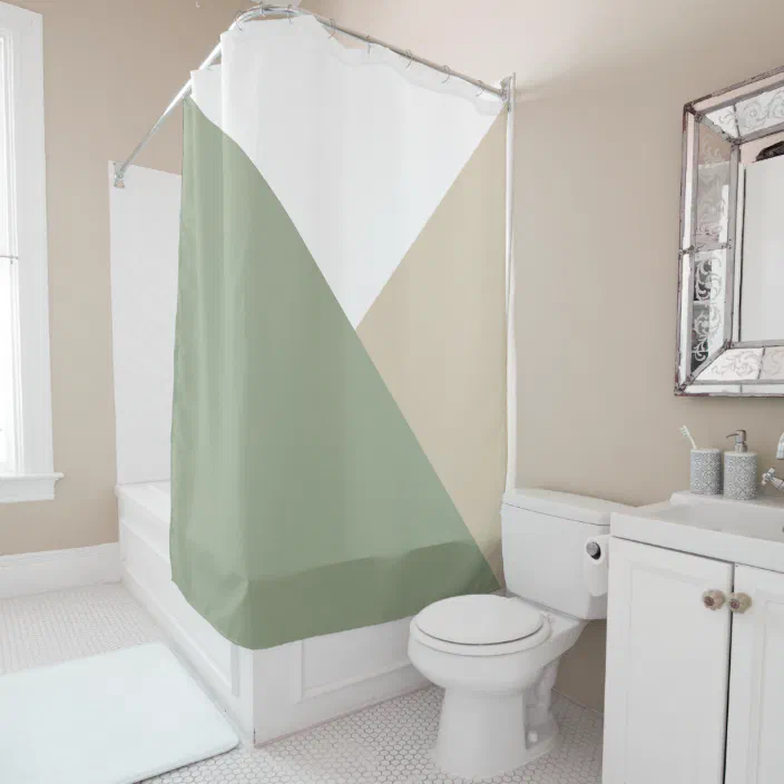 Modern Color Block Triangles Sage Green Beige Shower Curtain Zazzle Com Modern Color Block Triangles Sage Green, What Color Shower Curtain For Beige Bathroom