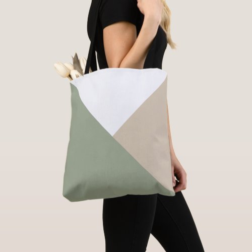 Modern Color Block Triangles Sage Green Beige Tote Bag