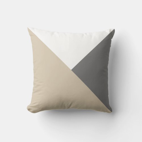 Modern Color Block Triangles Sand Beige Gray Throw Pillow