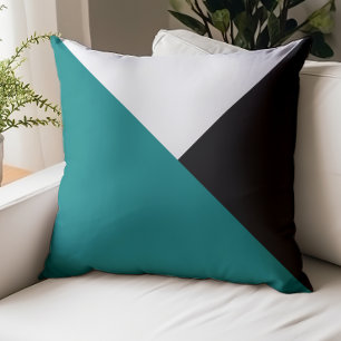 Modern Color Block Triangles Teal White Black Throw Pillow