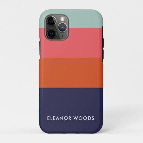 Modern Color Block Wide Stripes Personalized iPhone 11 Pro Case