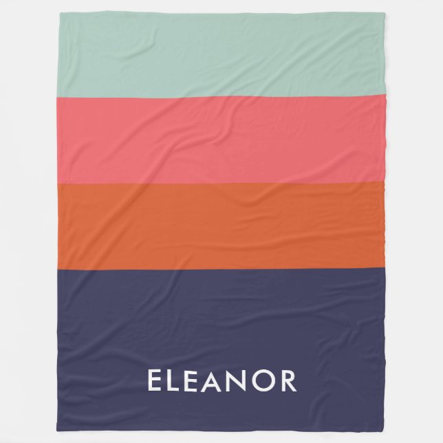 Modern Color Block Wide Stripes Personalized Fleece Blanket (Front)