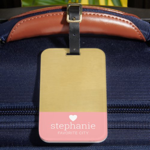 Modern Color Block with Upscale Heart Monogram Luggage Tag