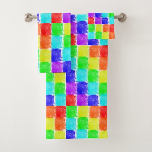 Modern Color Blocks Abstract Pattern Bath Towel Set