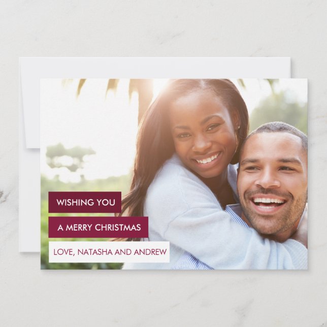 Modern Color Blocks Red Christmas Photo Card (Front)