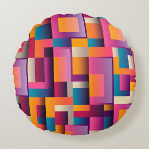 Modern Color Blocks Round Pillow