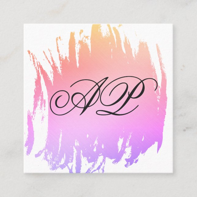 Modern Color Brushed Monogram Square Business Card (Front)