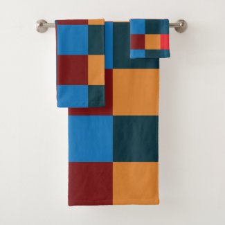 Modern Color Checkered Checkerboard Bath Towel Set