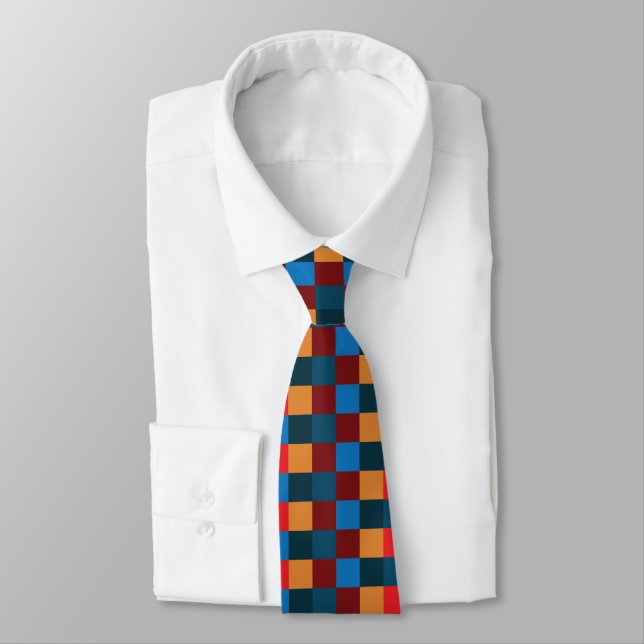 Modern Color Checkered Checkerboard Neck Tie (Tied)