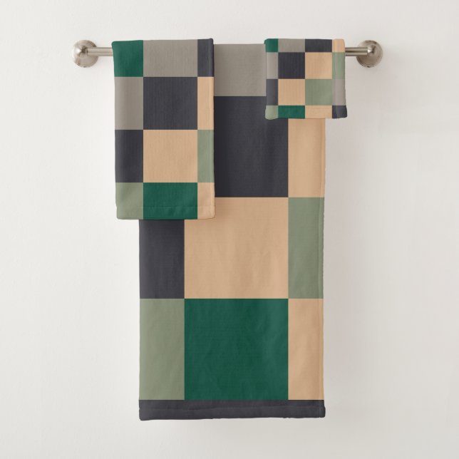 Modern Color Checks Checkerboard Bath Towel Set (Insitu)
