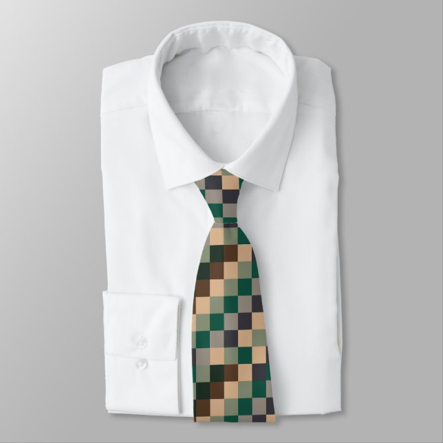 Modern Color Checks Checkerboard Neck Tie (Tied)