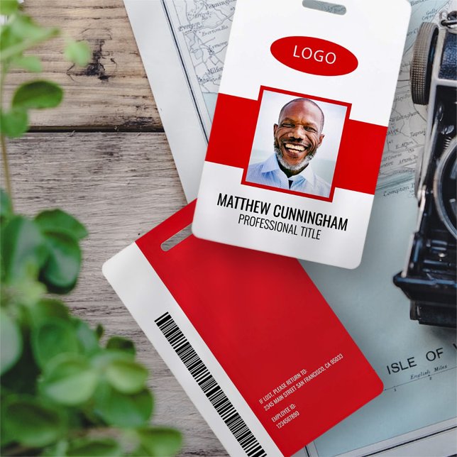 Modern Color Custom Logo Employee Name Barcode Badge (Creator Uploaded)