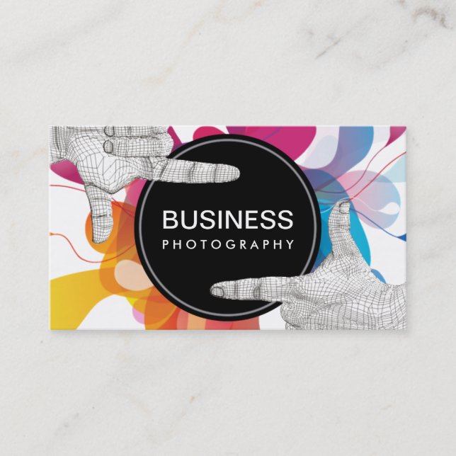 Modern Color Flow Hands Frame Photography Business Card (Front)