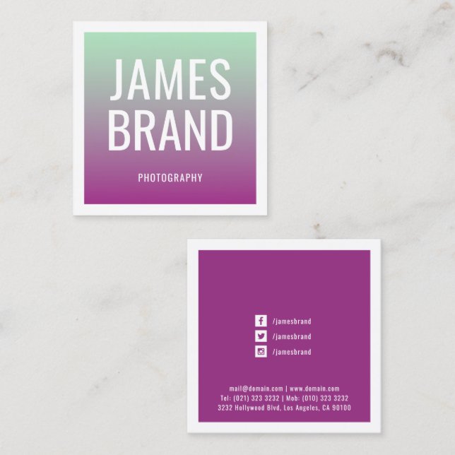 Modern Color Gradient Transition Square Business Card (Front/Back)