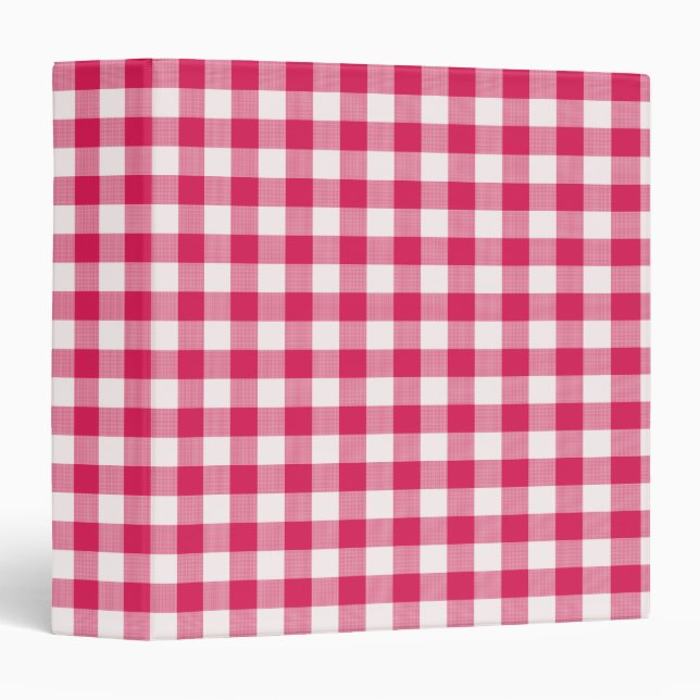 Modern Color Magenta Gingham Pattern 3 Ring Binder (Front/Spine)