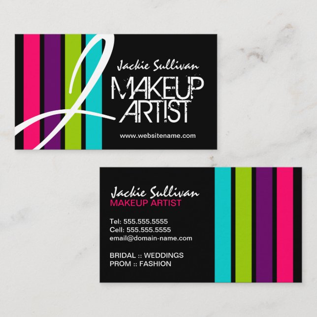 Modern Color Makeup Artist Monogram Business Card (Front/Back)