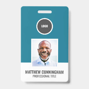 Modern Color Round Logo Employee Name Barcode Badge