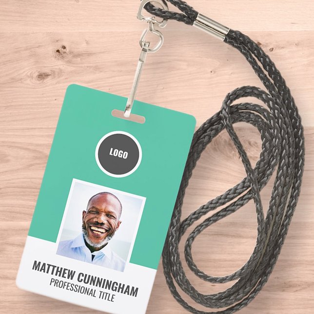 Modern Color Round Logo Employee Name Barcode Badge (Creator Uploaded)