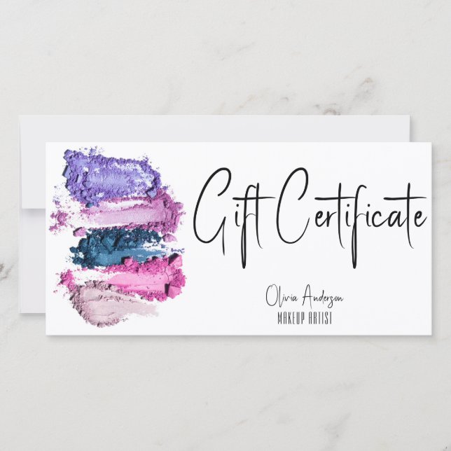 Modern Color Swatch Makeup Artist Gift Certificate (Front)