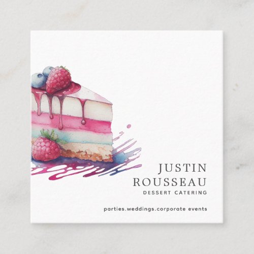 Modern Color Watercolor Dessert Baker Pastry Chef  Square Business Card