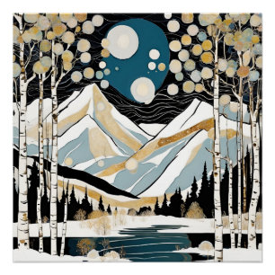 Modern Colorado Mountains Lake Scene Poster