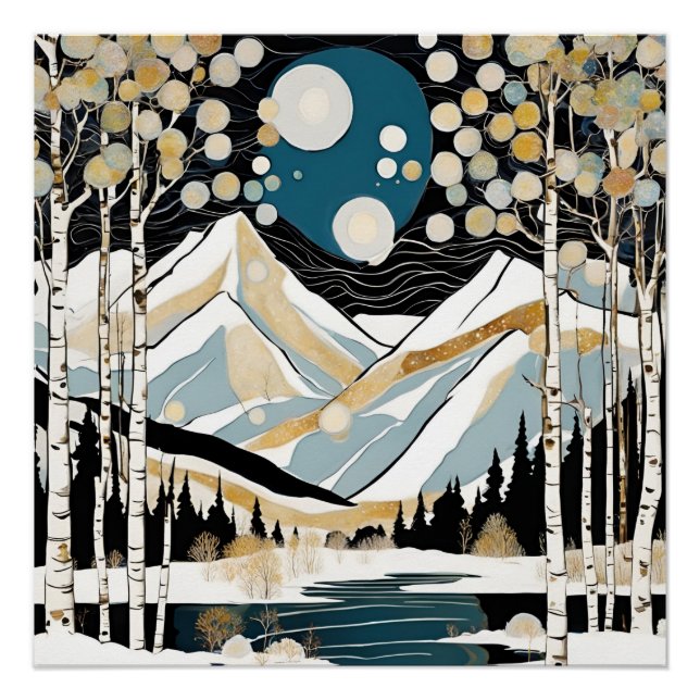 Modern Colorado Mountains Lake Scene Poster (Front)