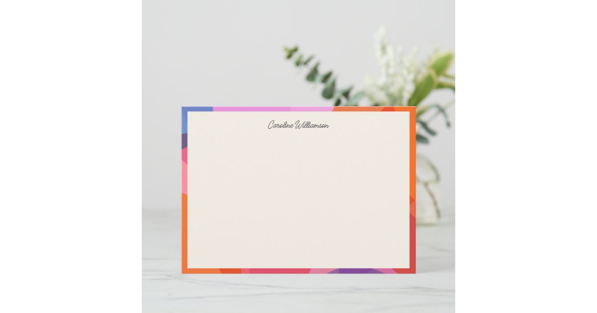 Team Border Script Modern Colorblock Border Personalized Script Name Note Card | Zazzle