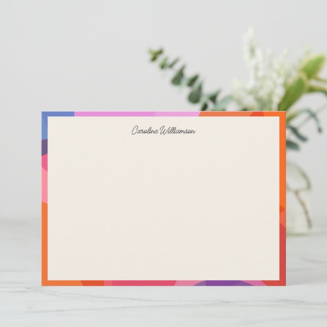 Modern Colorblock Border Personalized Script Name Note Card (Standing Front)