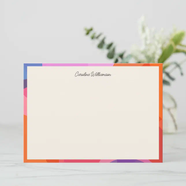 Modern Colorblock Border Personalized Script Name Note Card | Zazzle