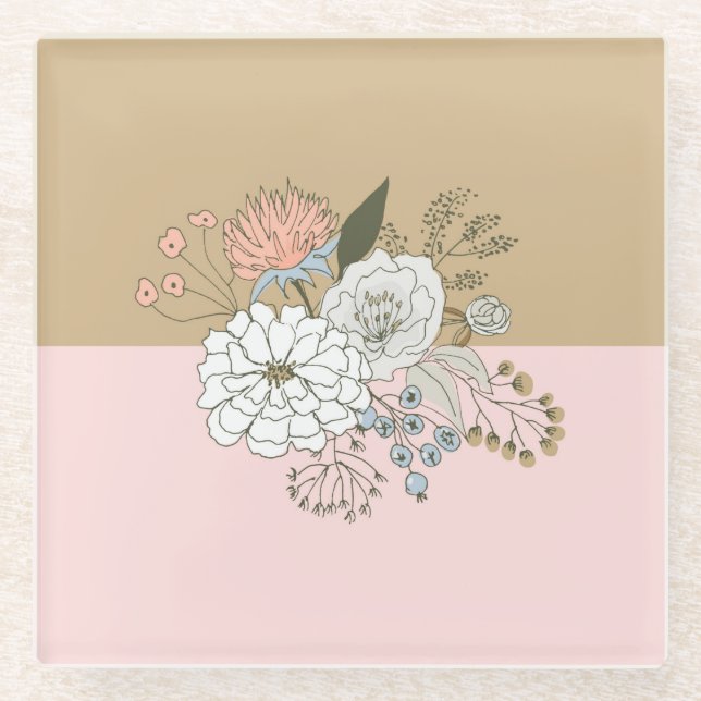Modern Colorblock Bouquet Glass Coaster (Front)