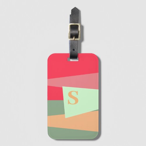 Modern Colorblock Pink And Green Monogrammed Luggage Tag