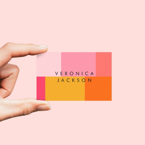 Modern Colorblock  Pink and Orange Business Card