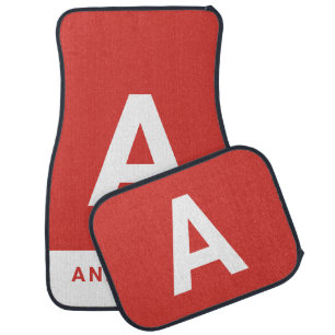 Modern colorblock red personalized name initial car floor mat