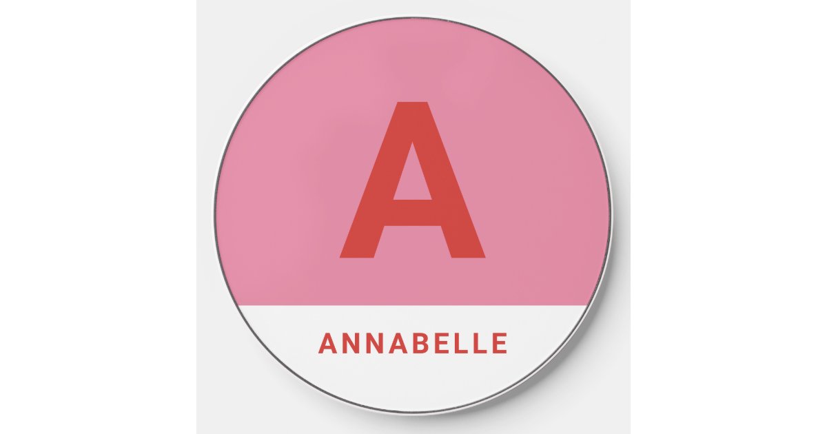 Modern colorblock red personalized name initial wireless charger | Zazzle