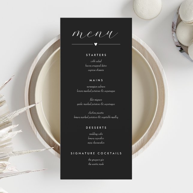 Modern Colorblock Wedding Menu | White on Black (Creator Uploaded)