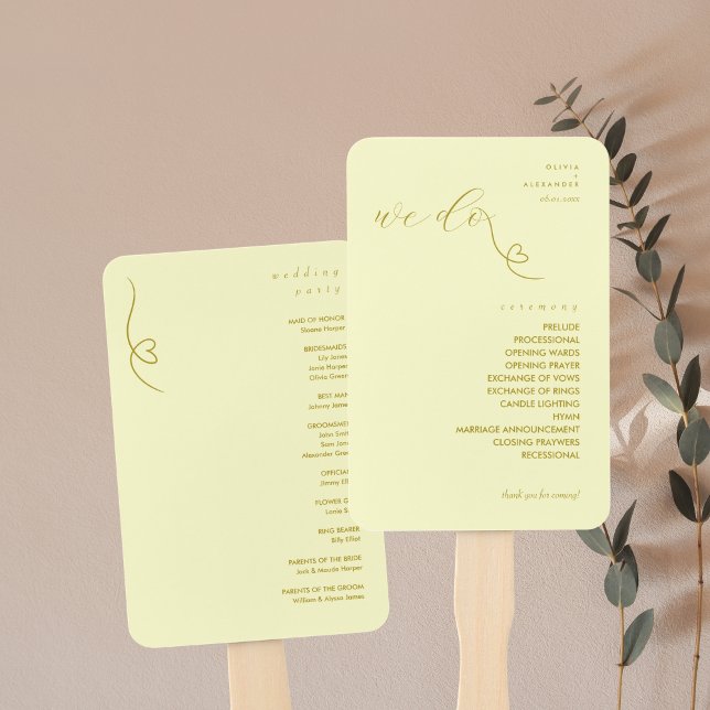 Modern Colorblock Wedding Program | Butter Yellow Hand Fan (Creator Uploaded)