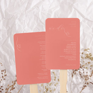 Modern Colorblock Wedding Program   Dark Coral Hand Fan